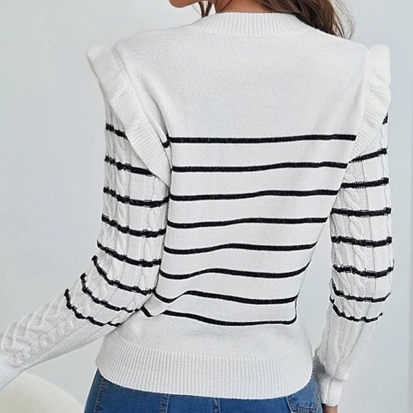 Black/White Striped Cable Knit Sweater in M and L - Picture 2 of 4